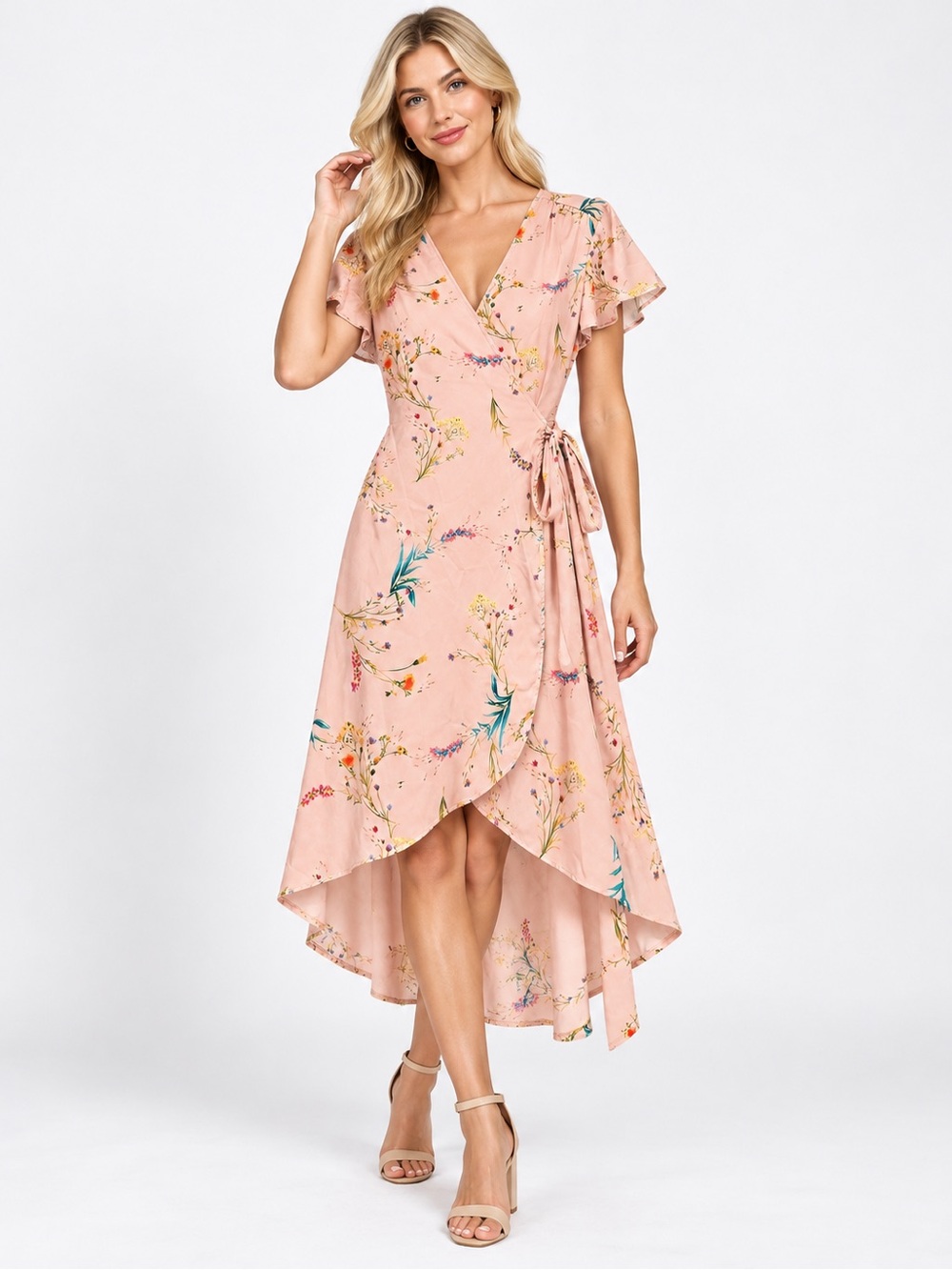 Worthington Blush Pink Floral Wrap High-Low Dress